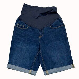 Old Navy Maternity Denim Shorts Sz 8 Blue Jean Comfort Panel Stretch Cuffed Hem